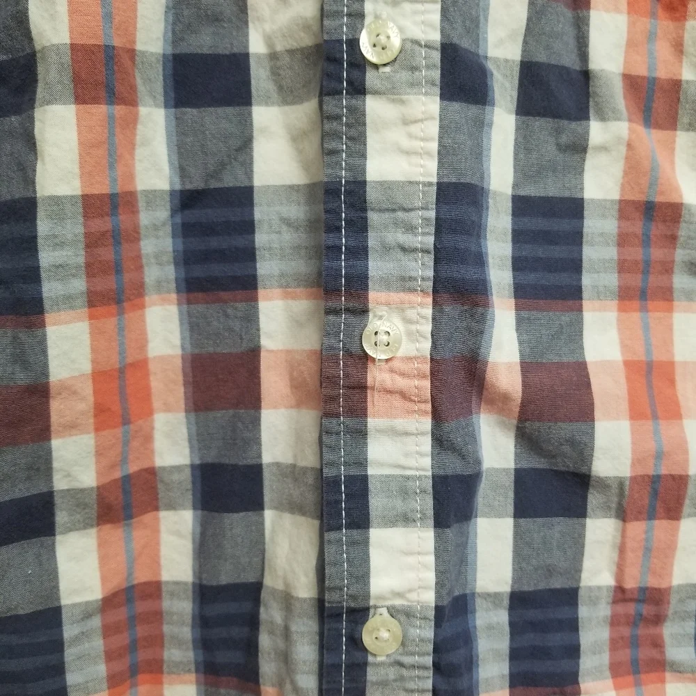 Old Navy Red & Blue Plaid Striped Print Short Sleeve Button Down Preppy Polo